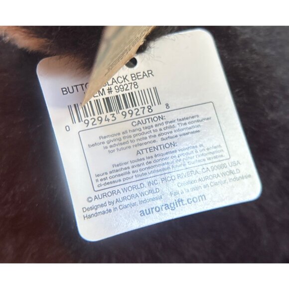 Aurora Holiday Christmas Button Black Bear 11" Eco Friendly Recycled Materials - Picture 6 of 11